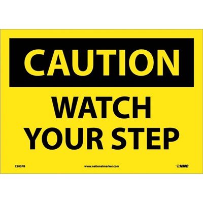 NMC 10"x14" Watch Your Step - Adhesive Back Caution Sign