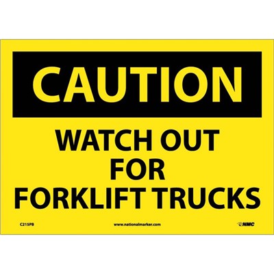 NMC 10"x14" Watch Out For Fork Lift - Adhesive Back Caution Sign