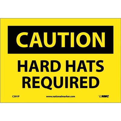 NMC 7"x10" Hard Hats Required Adhesive Back Caution Sign C391P