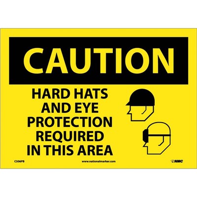 Hard Hats and Eye Protection Required In This Area - Vinyl Caution Sign