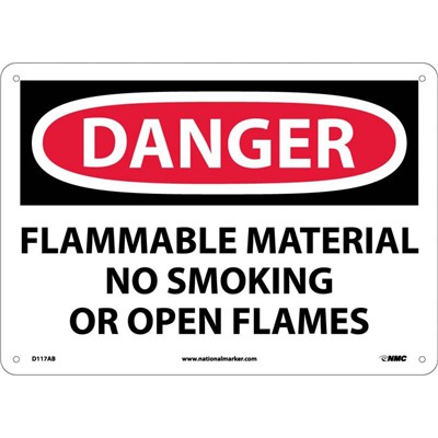 Flammable Material No Smoking or Open Flames Aluminum Danger Sign