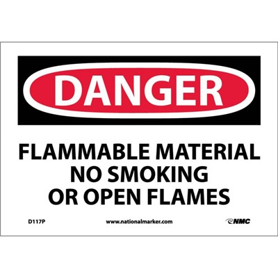 7x10 Flammable Material No Smoking or Open Flames - Adhesive Danger Sign