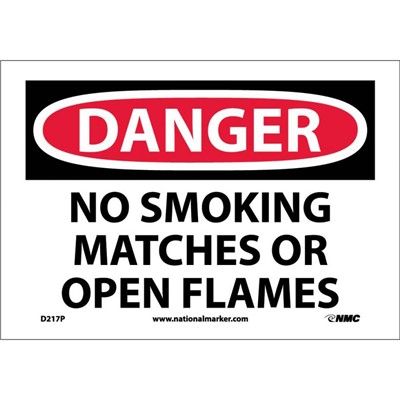NMC 7"x10" No Smoking Matches or Open Flames - Vinyl Danger Sign