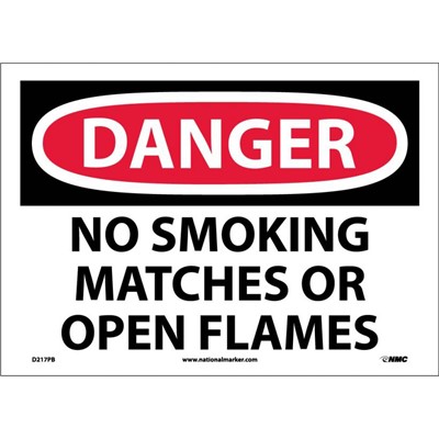 NMC 10"x14" No Smoking Matches or Open Flames - Vinyl Danger Sign