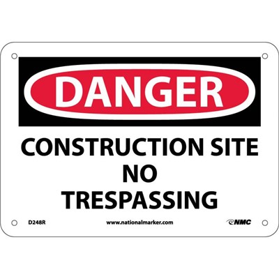 NMC 7"x10" Construction Site No Trespassing - Rigid Plastic Danger Sign
