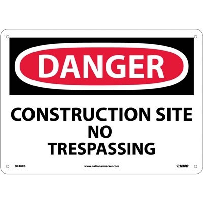 NMC 10"x14" Construction Site No Trespassing - Rigid Plastic Danger Sign