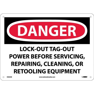 NMC 10"x14" Lock-Out Tag-Out Power Before Servicing - Aluminum Danger Sign