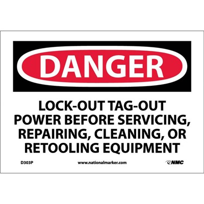 10x14 Lock-Out Tag-Out Power Before Servicing - Adhesive Danger Sign