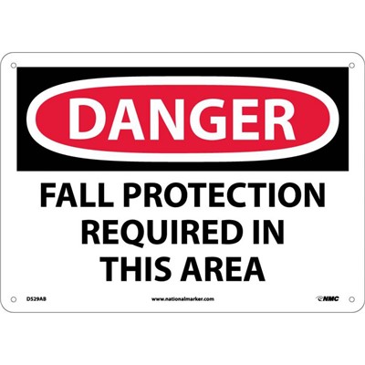 NMC 10"x14" Fall Protection Required In This Area - Aluminum Danger Sign