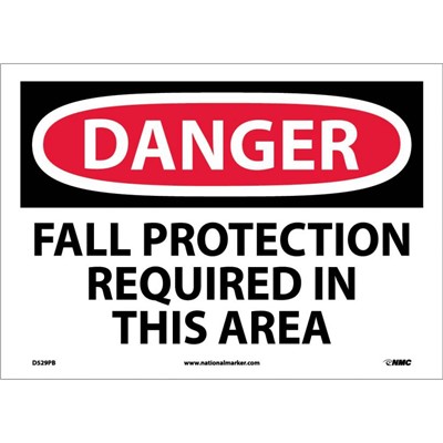 10x14 Fall Protection Required In This Area - Adhesive Back Danger Sign
