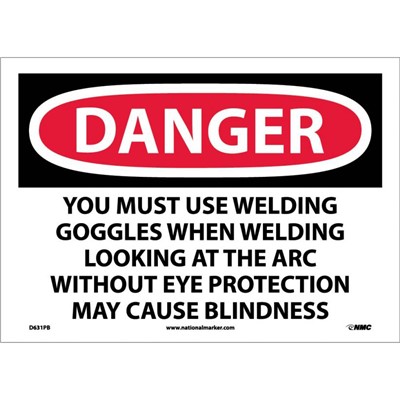10x14 You Must Use Welding Goggles When Welding - Adhesive Danger Sign