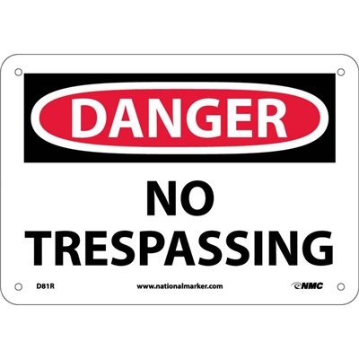 NMC 7"x10" NO TRESPASSING - Rigid Plastic Danger Sign