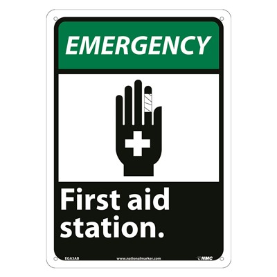 NMC 14"x10" Emergency First Aid Station Rigid Plastic Sign