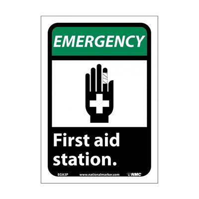 NMC 10"x7" Emergency First Aid Station Adhesive Sign
