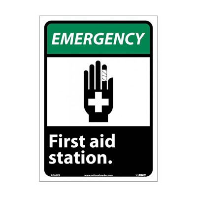 NMC 14"x10" Emergency First Aid Station Adhesive Sign