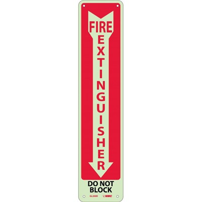 NMC 18"x4" Fire Extinguisher Glow in the Dark Safety Sign with Corner Holes