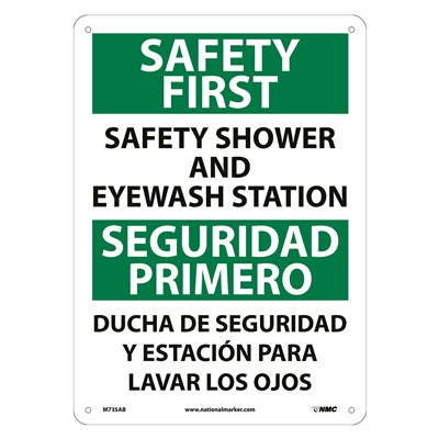 Safety Shower And Eyewash Station Bilingual Safety First Sign M735RB