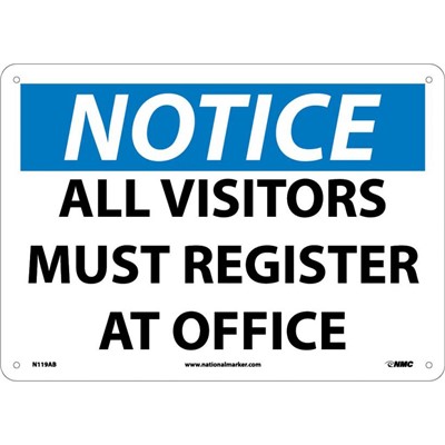 NMC 10"x14" All Visitors Must Register At Office - Aluminum Notice Sign