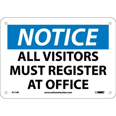 NMC 7"x10" All Visitors Must Register At Office - Rigid Plastic Notice Sign