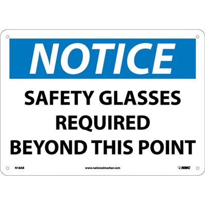 Safety Glasses Required Beyond This Point - Aluminum Notice Sign