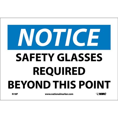 Safety Glasses Required Beyond This Point - 7x10 Vinyl Notice Sign
