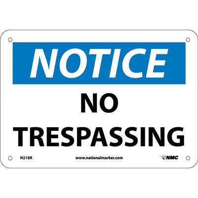 NMC 7"x10" No Trespassing - Rigid Plastic Notice Sign
