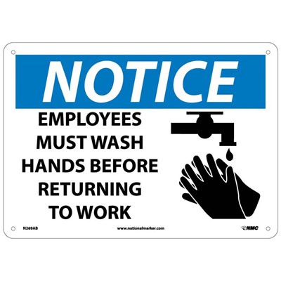 Employees Must Wash Hands Before Returning To Work - Aluminum Notice Sign
