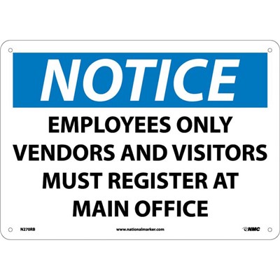 Employees Only Vendors And Visitors Must Register - Notice Sign