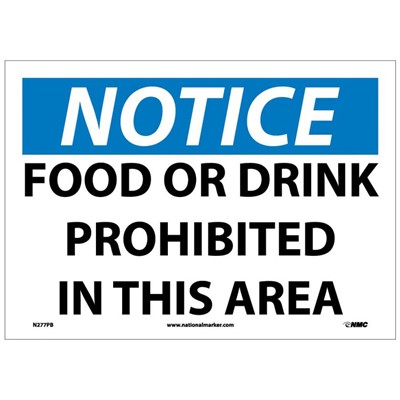 NMC Food Or Drink Prohibited In This Area - Adhesive Back Notice Sign