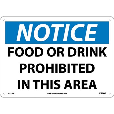 NMC Food Or Drink Prohibited In This Area - Rigid Plastic Notice Sign