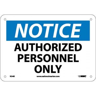NMC 7"x10" Authorized Personnel Only - Rigid Plastic Notice Sign