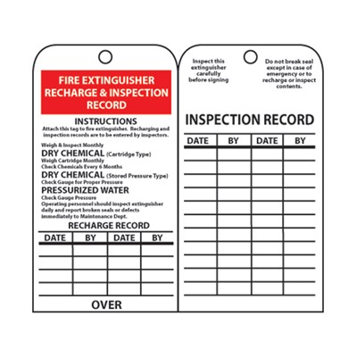 - NMC RPT26 Fire Extinguisher Recharge and Inspeciton Record Tag