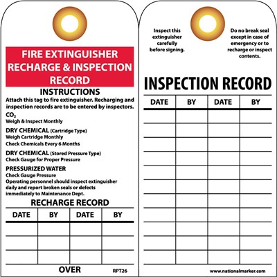 - NMC RPT26 Fire Extinguisher Recharge and Inspeciton Record Tag