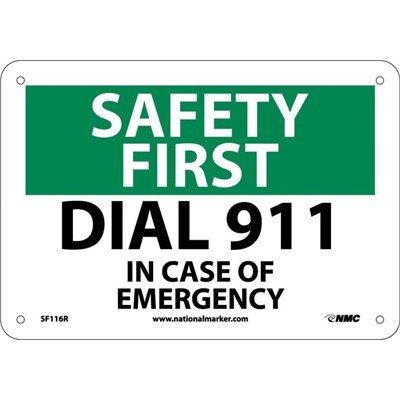 NMC 7"x10"  Dial 911 In Case Of Emergency - Rigid Plastic Safety First Sign