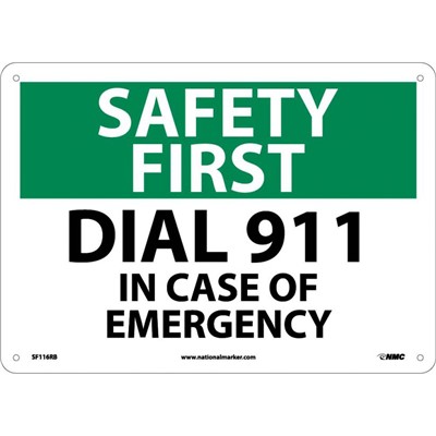 NMC 10"x14"  Dial 911 In Case Of Emergency - Rigid Plastic Safety First Sign