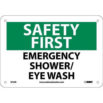 NMC 7"x10" Emergency Shower/Eye Wash - Rigid Plastic Safety First Sign