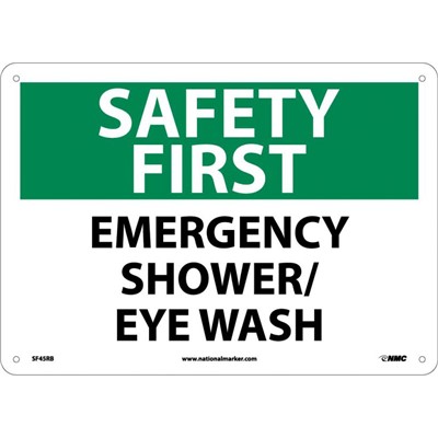 NMC 10"x14" Emergency Shower/Eye Wash - Rigid Plastic Safety First Sign