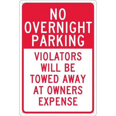 18x12 Aluminum No Overnight Parking Sign