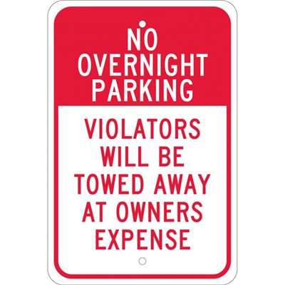 18x12 Reflective Aluminum No Overnight Parking Sign