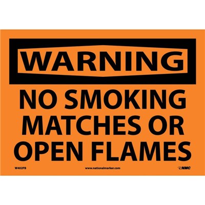 NMC 10"x14" No Smoking Matches or Open Flames - Adhesive Back Warning Sign