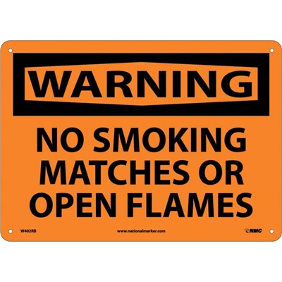 NMC 10"x14" No Smoking Matches or Open Flames - Rigid Plastic Warning Sign
