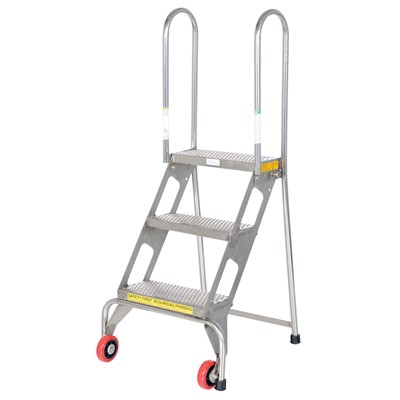 Vestil Portable Folding 3 Step Ladder with Wheels FLAD-3