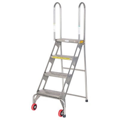 Vestil Portable Folding 4 Step Ladder with Wheels