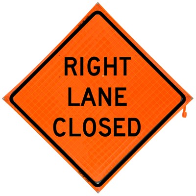Right Lane Closed Construction Traffic Sign 36x36