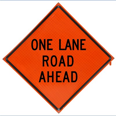 Bone 48x48 Construction Traffic Sign - One Lane Road Ahead