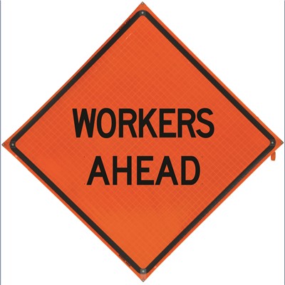 Bone 48x48 Roll Up Traffic Construction Sign - Workers Ahead