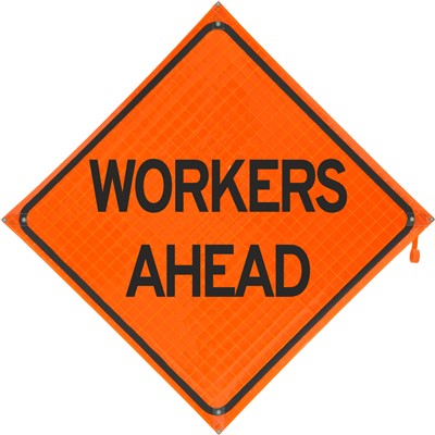 Dicke Roll-Up Vinyl Traffic Sign - Workers Ahead