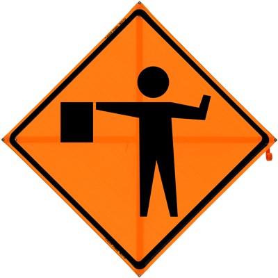 Bone Roll Up Construction Traffic Sign - Flagger Symbol