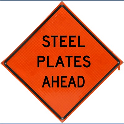 Bone 36x36 Mesh Construction Traffic Sign - Steel Plates Ahead