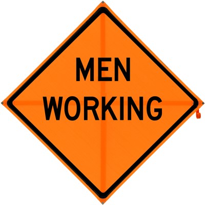 Bone 48x48 Roll Up Traffic Construction Sign - Men Working